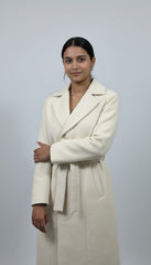 Classic  Belted wool Off-White Long Overcoat