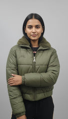 Olive Fur Collar Puffer Jacket