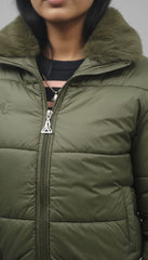 Olive Fur Collar Puffer Jacket