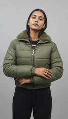 Olive Fur Collar Puffer Jacket