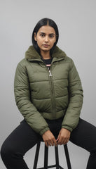 Olive Fur Collar Puffer Jacket