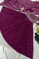 Purple Embroidery Work Long Georgette Anarkali Gown