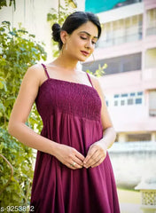 Ravishing Solid Wine Rayon Gown Dress for Women