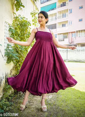 Ravishing Solid Wine Rayon Gown Dress for Women