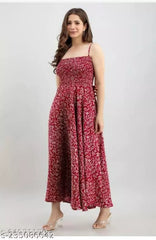 Ravishing Solid Wine Rayon Gown Dress for Women