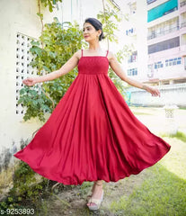 Ravishing Solid Wine Rayon Gown Dress for Women